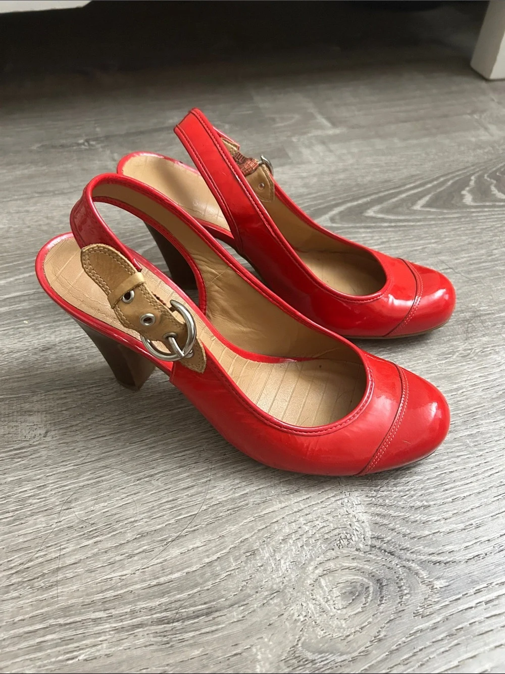 Gianni Bini Red Patent Slingback Heels with Buckle Accent